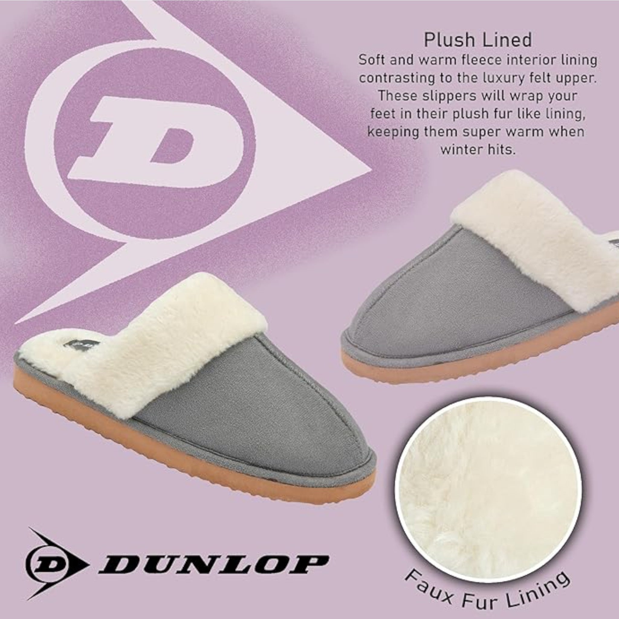 Ladies Dunlop footwear women’s mule slippers for indoor comfort with memory foam in grey